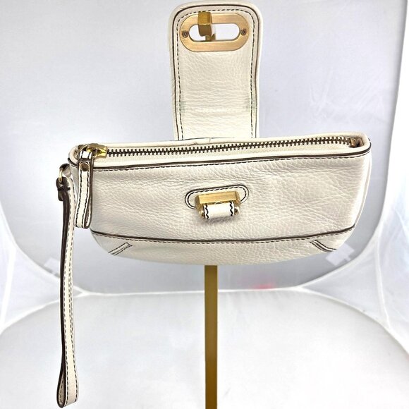 Ann Taylor Ivory Pebbled Leather Gold Lock Small Wristlet Bag - Picture 6 of 10